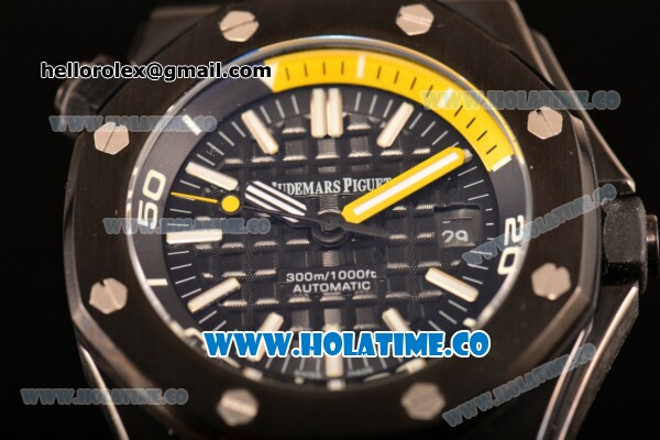 Audemars Piguet Royal Oak Offshore Diver Asia Automatic PVD Case with Black Dial Yellow Rubber Strap and White Stick Markers (EF) - Click Image to Close